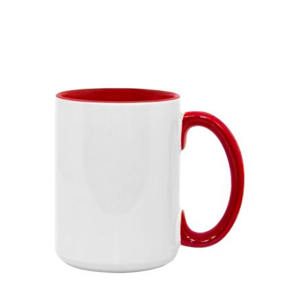 Mug with red color (Inside-Handle) 15oz.
