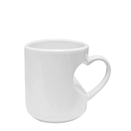 Print on white mug, with heart handle