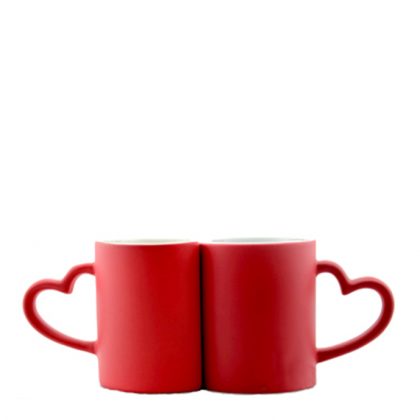 Print on a red mug that changes color, with a heart handle