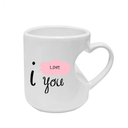 Print on white mug with heart handle