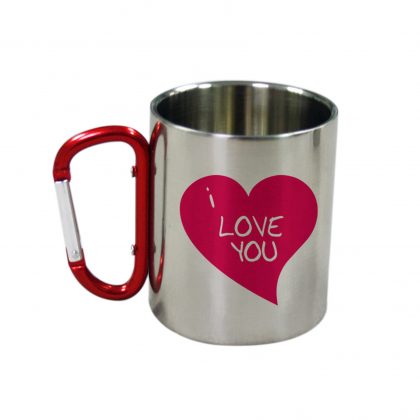 Printing on a metal mug with a handle handle 11oz.