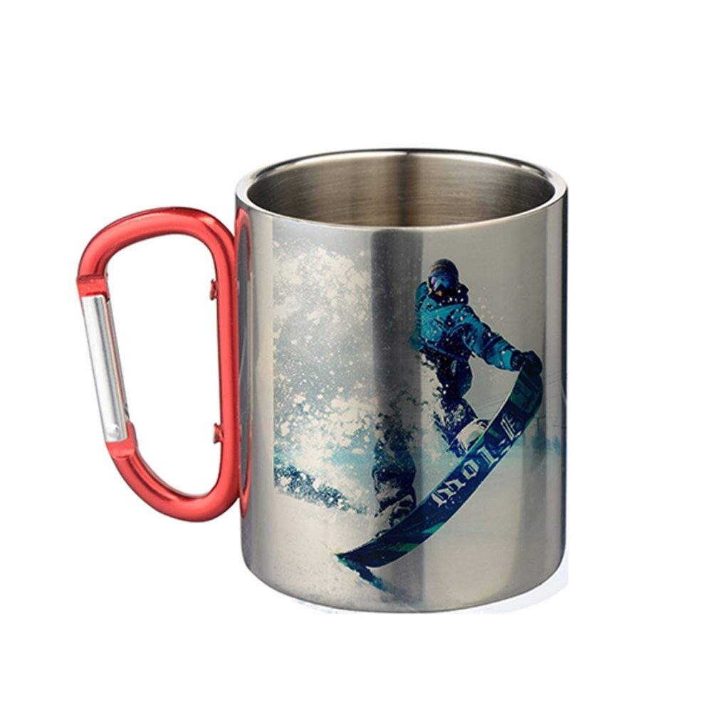 Printing on a metal mug with a handle handle 11oz.