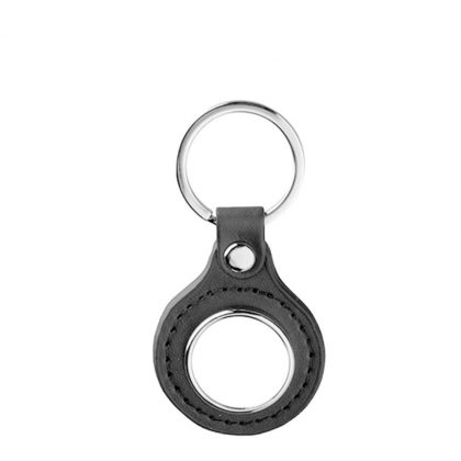 KEY-RING -  METAL+ LEATHER (Round) black