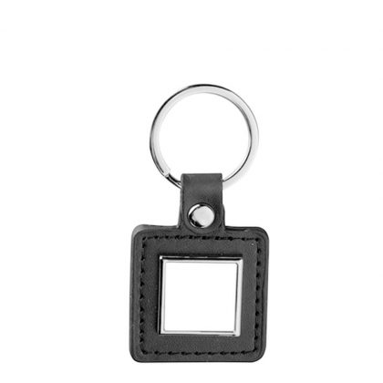 KEY-RING -  METAL+ LEATHER (Square) black