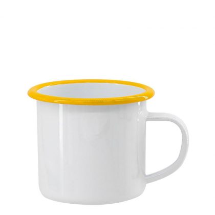 ENAMEL MUG 12oz WHITE + YELLOW rim