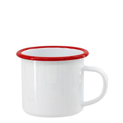 ENAMEL MUG 12oz WHITE + RED rim