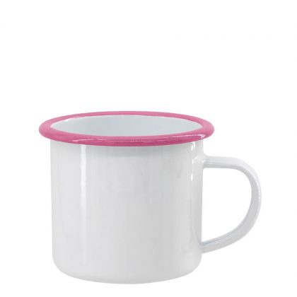 ENAMEL MUG 12oz WHITE + PINK rim