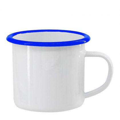 ENAMEL MUG 18oz WHITE + BLUE rim