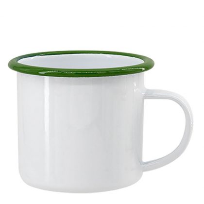 ENAMEL MUG 18oz WHITE + GREEN rim