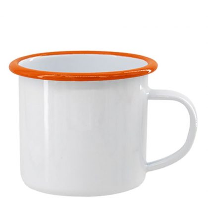 ENAMEL MUG 18oz WHITE + ORANGE rim