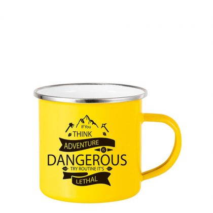 ENAMEL MUG 12oz (YELLOW) SILVER rim