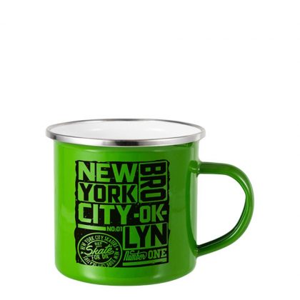 ENAMEL MUG 12oz (GREEN) SILVER rim