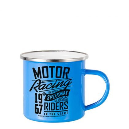 ENAMEL MUG 12oz (BLUE light) SILVER rim