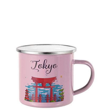ENAMEL MUG 12oz (PINK) SILVER rim
