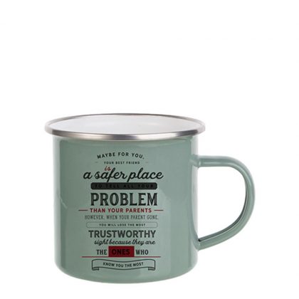 ENAMEL MUG 12oz (GREEN gray) SILVER rim