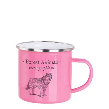 ENAMEL MUG 12oz (ROSE red) SILVER rim