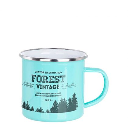 ENAMEL MUG 12oz (GREEN mint) SILVER rim