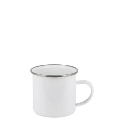 Enamel Mug  6oz. WHITE with Silver Rim
