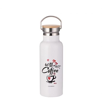 Portable Bottle 17oz. (Bamboo Lid) WHITE