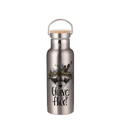 Portable Bottle 17oz. (Bamboo Lid) SILVER