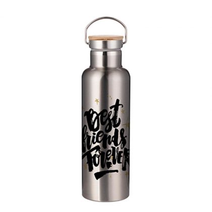 Portable Bottle 25oz. (Bamboo Lid) SILVER