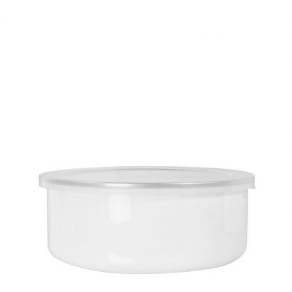 ENAMEL BOWL 30oz. LOW - WHITE+SILVER rim