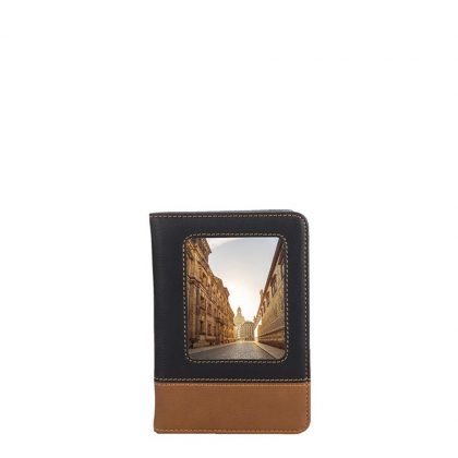 LEATHER PASSPORT holder with alum.10.2x14.6cm