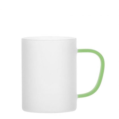 Glass Mug 12oz (Frosted) GREEN Light handle