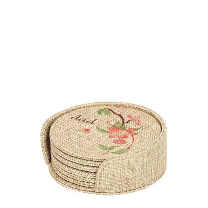 COASTER (BURLAP) ROUND (set of 6pcs & Holder) 10cm