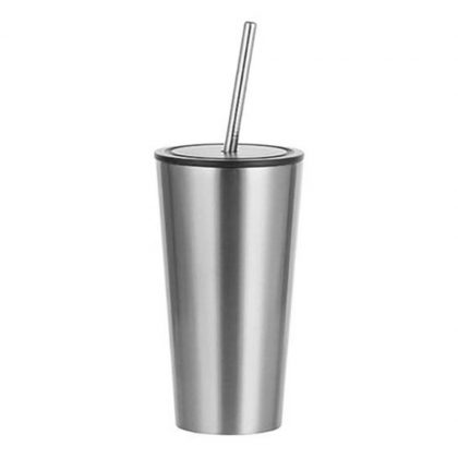 Tumbler 16oz - SILVER with Black Cup & Straw