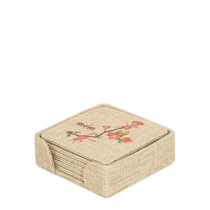 COASTER (BURLAP) SQUARE (set of 6pcs & Holder) 10x10cm