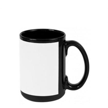 MUG 15oz - BLACK with white patch