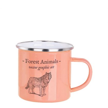 ENAMEL MUG 12oz (CORAL red) SILVER rim