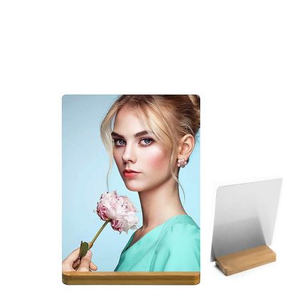 Alum. Panel 10.2x15.2cm (WHITE gloss/1mm) with Bamboo Stand