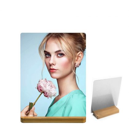 Alum. Panel 15.2x20.3cm (WHITE gloss/1mm) with Bamboo Stand