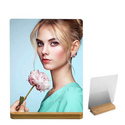 Alum. Panel 20.3x25.4cm (WHITE gloss/1mm) with Bamboo Stand
